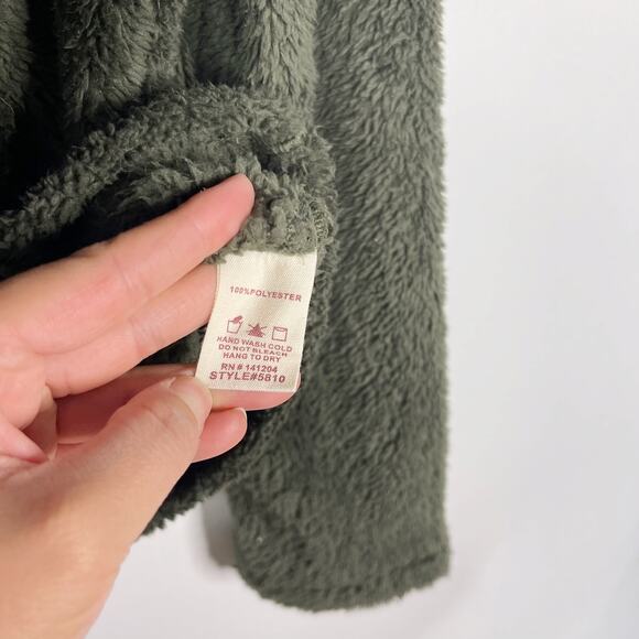 Hem & Thread Womens Small Olive Green Sherpa Fuzzy 1/4 Zip Pullover Sweatshirt - Picture 7 of 8